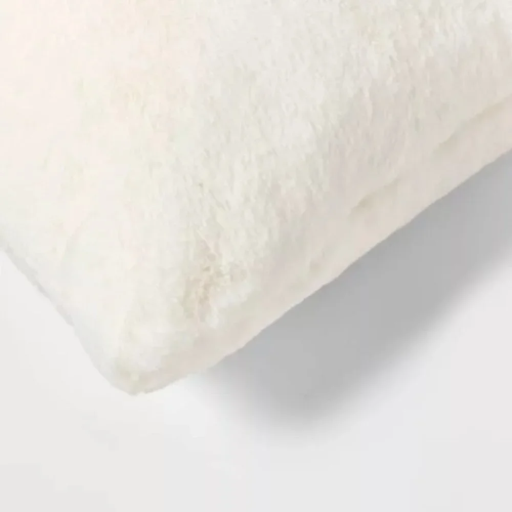 Threshold Oversized Faux Rabbit Fur Square Throw Pillow Cream